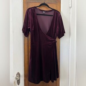 Deep purple velvet-like wrap dress